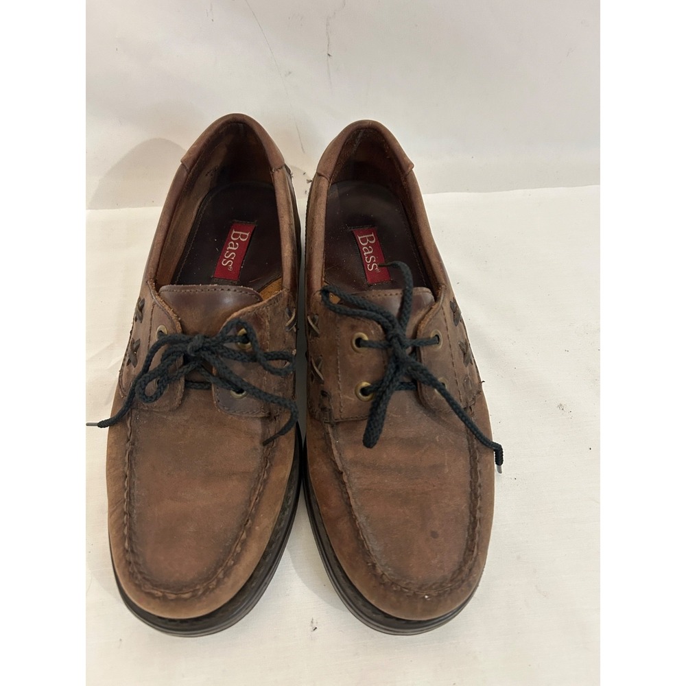 Bass Investor Boat Shoes Brown Leather 2 Eye Mens 8.5 W Loafers Made in Brazil